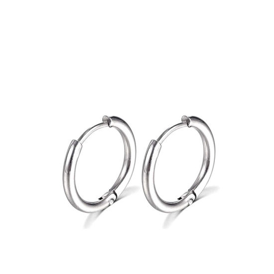 Image de Boucles d'Oreilles Créole Anneaux en Acier Inoxydable Simple Argent Mat Rond Diamètre Intérieur: 8mm Dia., Epaisseur de Fil: (18 gauge), 1 Paire