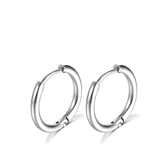 Image de Boucles d'Oreilles Créole Anneaux en Acier Inoxydable Simple Argent Mat Rond Diamètre Intérieur: 10mm Dia., Epaisseur de Fil: (18 gauge), 1 Paire