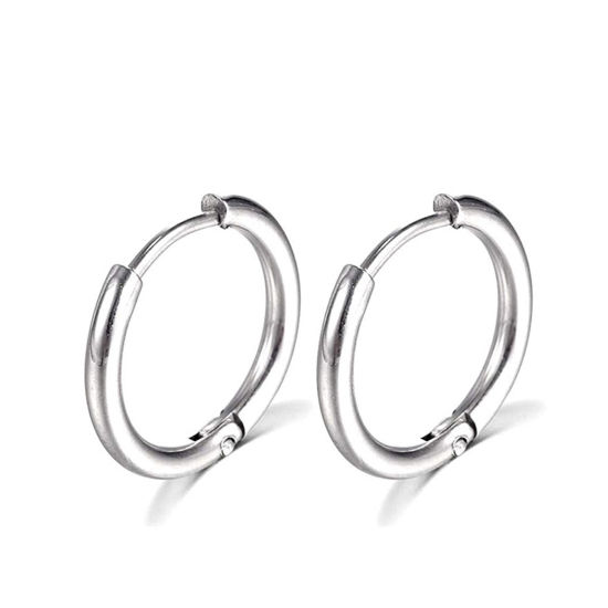Image de Boucles d'Oreilles Créole Anneaux en Acier Inoxydable Simple Argent Mat Rond Diamètre Intérieur: 12mm Dia., Epaisseur de Fil: (18 gauge), 1 Paire