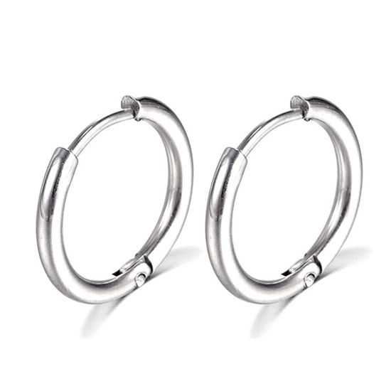 Image de Boucles d'Oreilles Créole Anneaux en Acier Inoxydable Simple Argent Mat Rond Diamètre Intérieur: 14mm Dia., Epaisseur de Fil: (18 gauge), 1 Paire