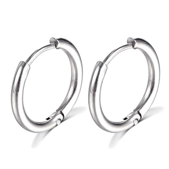Image de Boucles d'Oreilles Créole Anneaux en Acier Inoxydable Simple Argent Mat Rond Diamètre Intérieur: 16mm Dia., Epaisseur de Fil: (18 gauge), 1 Paire