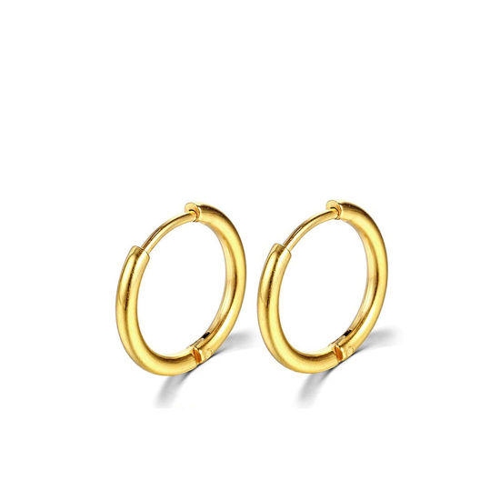 Image de Boucles d'Oreilles Créole Anneaux en Acier Inoxydable Simple Doré Rond Diamètre Intérieur: 8mm Dia., Epaisseur de Fil: (18 gauge), 1 Paire