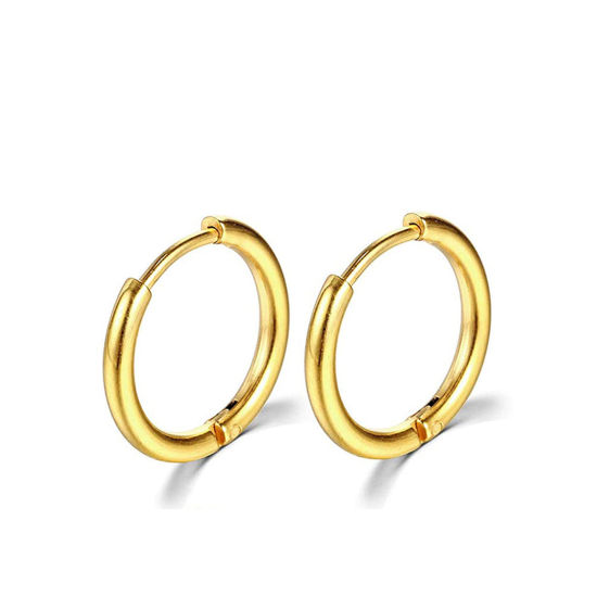 Image de Boucles d'Oreilles Créole Anneaux en Acier Inoxydable Simple Doré Rond Diamètre Intérieur: 10mm Dia., Epaisseur de Fil: (18 gauge), 1 Paire