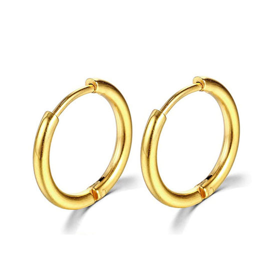Image de Boucles d'Oreilles Créole Anneaux en Acier Inoxydable Simple Doré Rond Diamètre Intérieur: 12mm Dia., Epaisseur de Fil: (18 gauge), 1 Paire