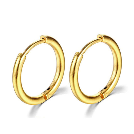 Image de Boucles d'Oreilles Créole Anneaux en Acier Inoxydable Simple Doré Rond Diamètre Intérieur: 14mm Dia., Epaisseur de Fil: (18 gauge), 1 Paire