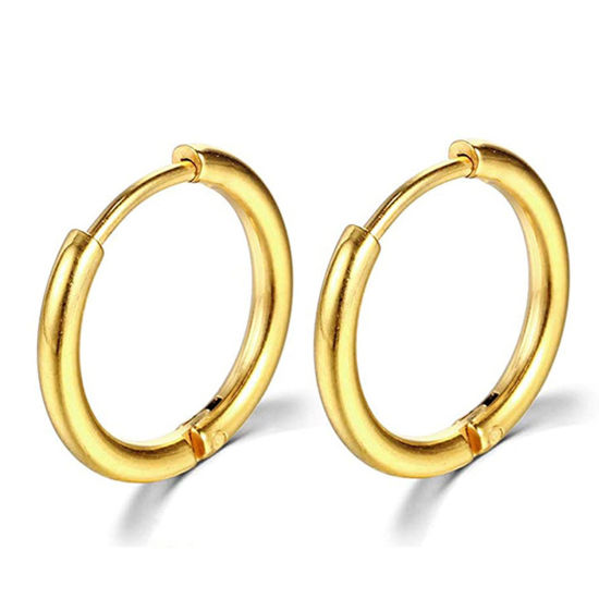 Image de Boucles d'Oreilles Créole Anneaux en Acier Inoxydable Simple Doré Rond Diamètre Intérieur: 16mm Dia., Epaisseur de Fil: (18 gauge), 1 Paire