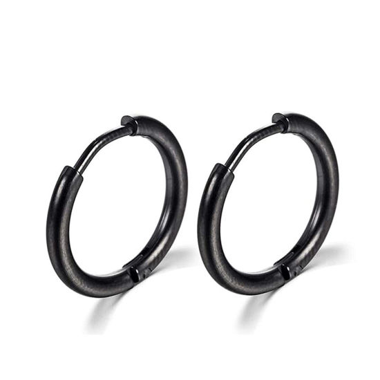 Image de Boucles d'Oreilles Créole Anneaux en Acier Inoxydable Simple Noir Rond Diamètre Intérieur: 14mm Dia., Epaisseur de Fil: (18 gauge), 1 Paire