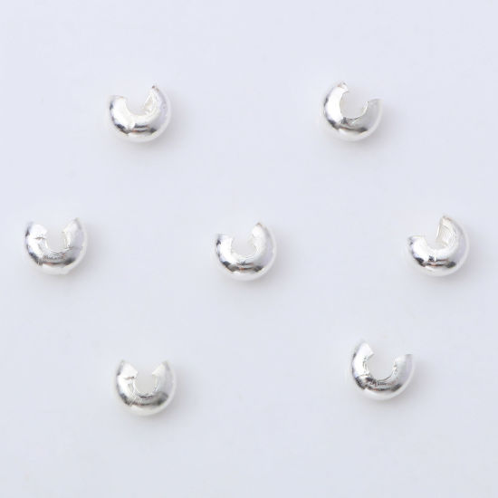 Image de 100 Pcs Perles à Sertir avec Couverture de Nœud Accessories pour DIY Fabrication de Bijoux en Alliage de Fer Rond Argenté 5mm Dia., Taille Fermée Globale: 4mm Dia.
