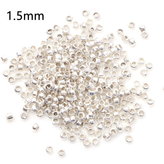 真鍮 つぶし玉 かしめ玉 かしめカン 金具 円形 銀メッキ 1.5mm直径、 穴：約 0.6mm、 500 個 の画像