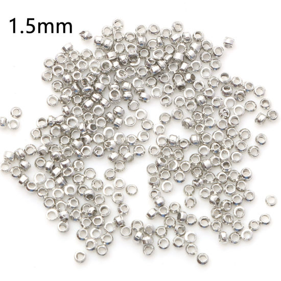 真鍮 つぶし玉 かしめ玉 かしめカン 金具 円形 シルバートーン 1.5mm直径、 穴：約 0.6mm、 500 個 の画像