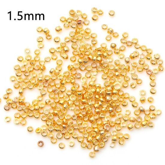 真鍮 つぶし玉 かしめ玉 かしめカン 金具 円形 金メッキ 1.5mm直径、 穴：約 0.6mm、 500 個 の画像