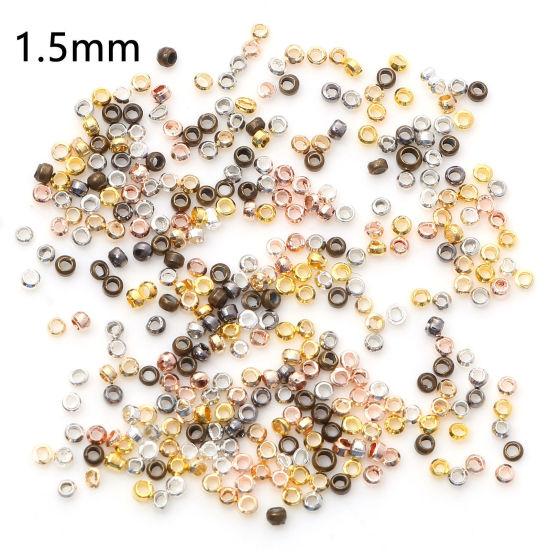 真鍮 つぶし玉 かしめ玉 かしめカン 金具 円形 ランダムな色 1.5mm直径、 穴：約 0.6mm、 500 個 の画像