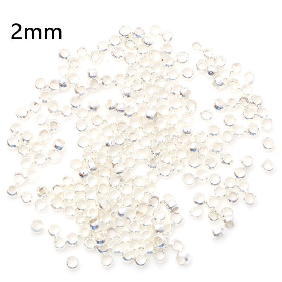 真鍮 つぶし玉 かしめ玉 かしめカン 金具 円形 銀メッキ 2mm直径、 穴：約 1mm、 500 個 の画像