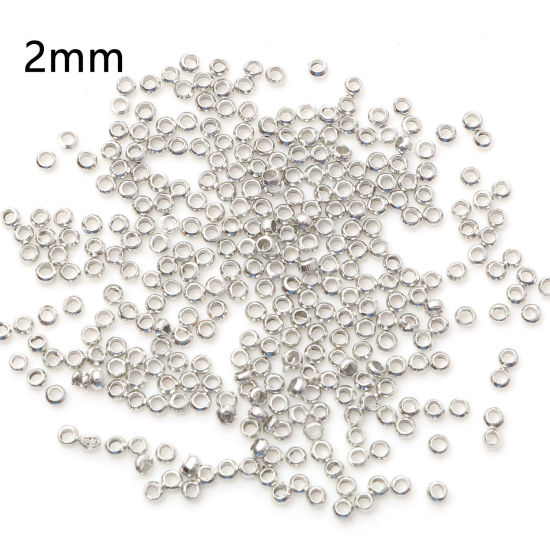 真鍮 つぶし玉 かしめ玉 かしめカン 金具 円形 シルバートーン 2mm直径、 穴：約 1mm、 500 個 の画像