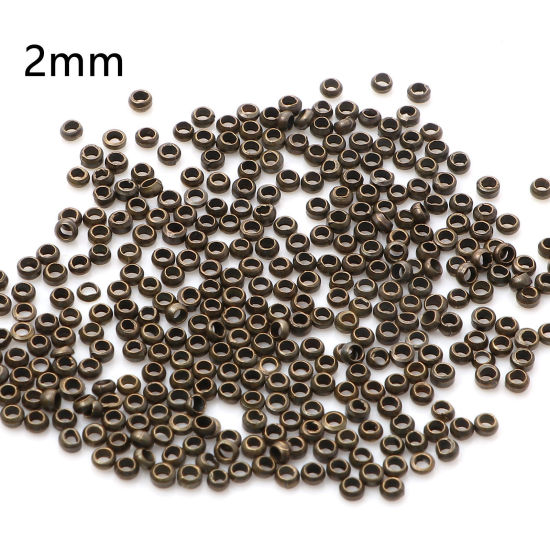 真鍮 つぶし玉 かしめ玉 かしめカン 金具 円形 真鍮古美 2mm直径、 穴：約 1mm、 500 個 の画像