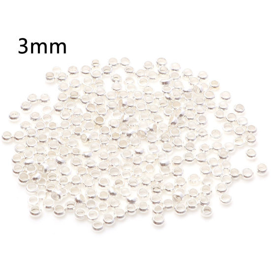 真鍮 つぶし玉 かしめ玉 かしめカン 金具 円形 銀メッキ 3mm直径、 穴：約 1.6mm、 500 個 の画像