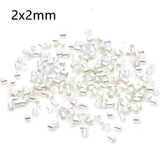 真鍮 つぶし玉 かしめ玉 かしめカン 金具 チューブ 銀メッキ 2mm x 2mm、 穴：約 1.5mm、 500 個 の画像