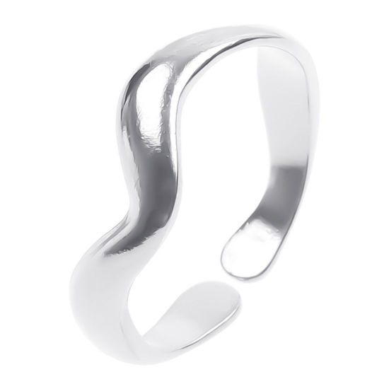 Image de Bagues en Acier Inoxydable Style Ins Ouvert Ajoustable Argent Mat Vague 18.1mm (Taille d'US 8) , 1 Pièce