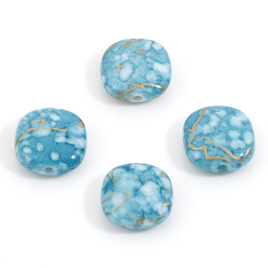 Image de Perles en Acrylique Carré Bleu Lac Tréfilage 12mm x 11mm, Trou: env. 1.4mm, 100 Pcs