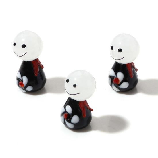 Imagen de Cuentas Vidrio Murano de Muñeca Soleado , Negro 3D 12mm Diámetro, 14mm x 12mm, Agujero: acerca de 1.2mm, 2 Juegos