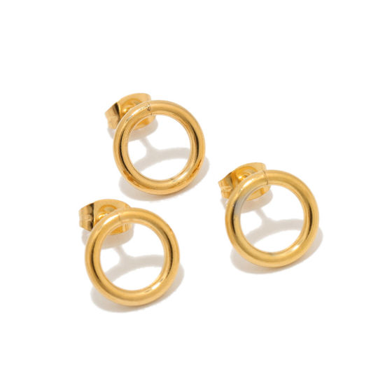 Picture of Stainless Steel Ear Post Stud Earrings Circle Ring 18K Gold Plated 14mm Dia., Post/ Wire Size: (20 gauge), 1 Piece