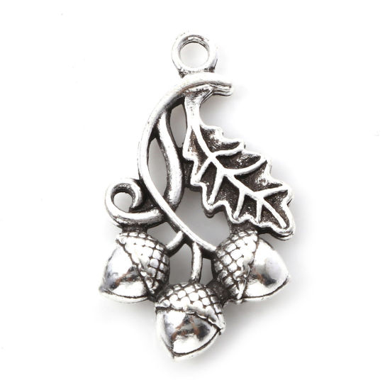 Picture of Zinc Based Alloy Charms Antique Silver Color Acorn Leaf 3D 26mm x 15mm, 10 PCs