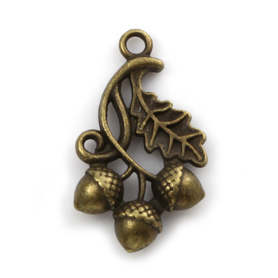 Picture of Zinc Based Alloy Charms Antique Bronze Acorn Leaf 3D 26mm x 15mm, 10 PCs