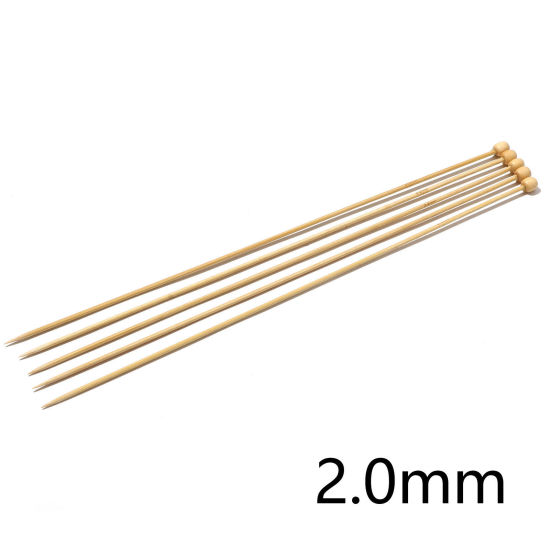Image de (US0 2.0mm) Aiguilles à Tricoter Unique Point en Bambou Couleur Naturelle 25cm long, 5 Pièces