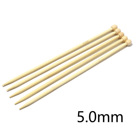 Image de (US8 5.0mm) Aiguilles à Tricoter Unique Point en Bambou Couleur Naturelle 25cm long, 5 Pièces