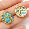 Picture of Brass Boho Chic Bohemia Charms 18K Real Gold Plated Blue Round Disc Imitation Turquoise Green Cubic Zirconia 25mm x 20mm, 1 Piece