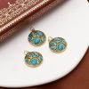 Picture of Brass Boho Chic Bohemia Charms 18K Real Gold Plated Blue Round Disc Imitation Turquoise Green Cubic Zirconia 25mm x 20mm, 1 Piece