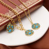 Picture of Brass Boho Chic Bohemia Charms 18K Real Gold Plated Blue Round Disc Imitation Turquoise Green Cubic Zirconia 25mm x 20mm, 1 Piece