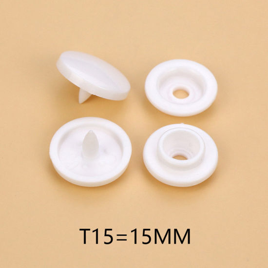 Image de Bouton Pression à Griffe en Plastique Boutons Rond Blanc 15mm Dia, 100 Kits