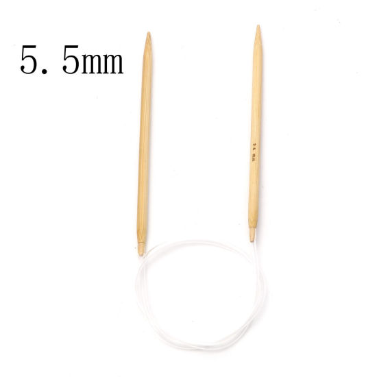 Image de (US9 5.5mm) Aiguilles Circulaire en Bambou Naturel & Plastique Beige 60cm long, 1 Pièce