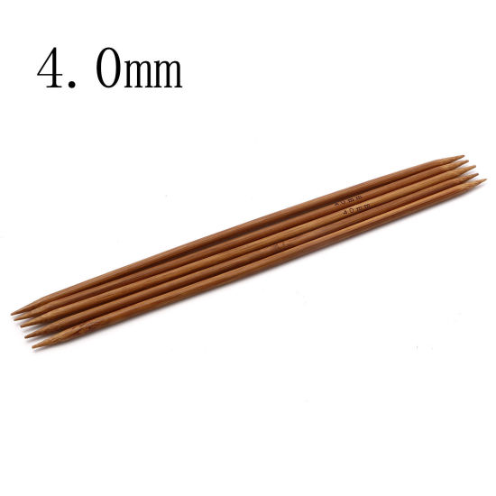 Image de (US6 4.0mm) Aiguilles à Tricoter Double Point en Bambou Naturel Brun 20cm Long, 5 Pièces