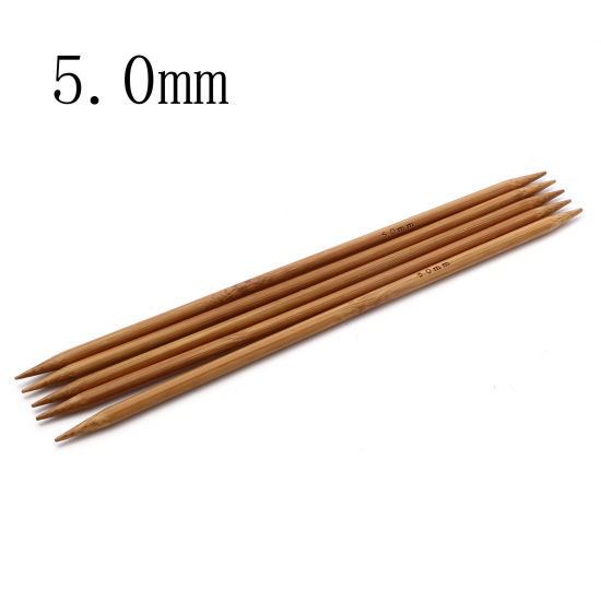 Image de (US8 5.0mm) Aiguilles à Tricoter Double Point en Bambou Naturel Brun 20cm Long, 5 Pièces
