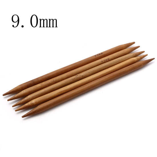 Image de (US13 9.0mm) Aiguilles à Tricoter Double Point en Bambou Naturel Brun 20cm Long, 5 Pièces