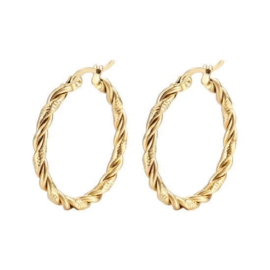Imagen de 304 Acero Inoxidable Elegante Pendientes Círculos Chapado en Oro Ronda 30mm Dia., 1 Par