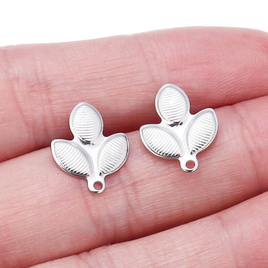 Immagine di 304 Acciaio Inossidabile Orecchini a Perno Tono Argento Erba 13.5mm x 11mm, 10 Pz