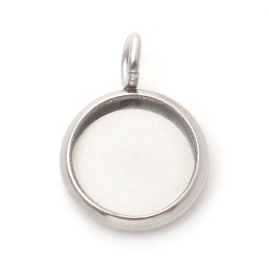 Image de Breloques en 304 Acier Inoxydable Rond Argent Mat Cabochon Rapportable (Convenable à 8mm Dia) 14mm x 10mm , 10 Pcs