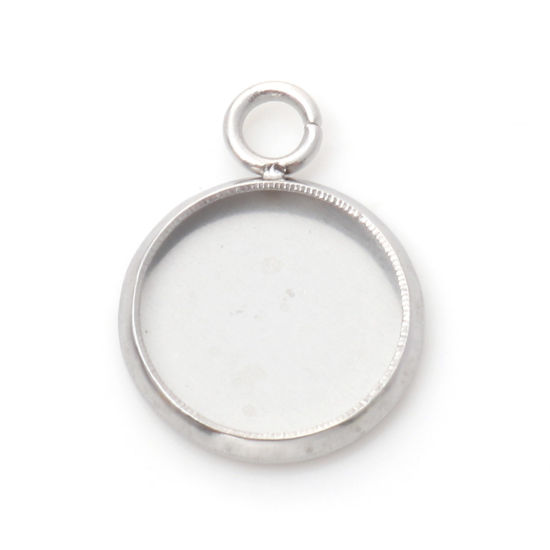 Image de Breloques en 316 Acier Inoxydable Rond Argent Mat Cabochon Rapportable (Convenable à 10mm Dia) 16mm x 12mm , 10 Pcs