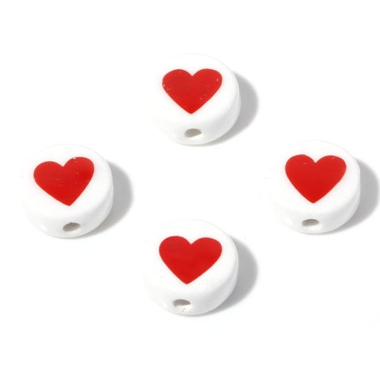 Imagen de Cuentas Cerámica de Plano Redondo , Blanco , Corazón 16mm Diámetro, Agujero: acerca de 2.6mm, 5 Unidades