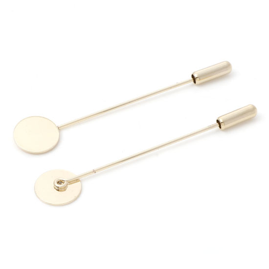 Picture of Brass Brooches Accessories Round 14K Gold Plated Glue On (Fits 12mm Dia.) 6.3cm x 1.2cm, 2 PCs