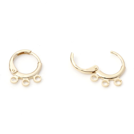 Image de 4 Pcs Boucles d'Oreilles Créoles en Laiton Plaqué Or 14K Rond avec Boucle 15mm x 12mm, Epaisseur de Fil: 0.8mm(taille 20)