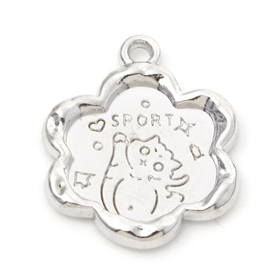 Bild von Zinklegierung Charms Blumen Silberfarbe Katze 22mm x 18mm, 10 Stück