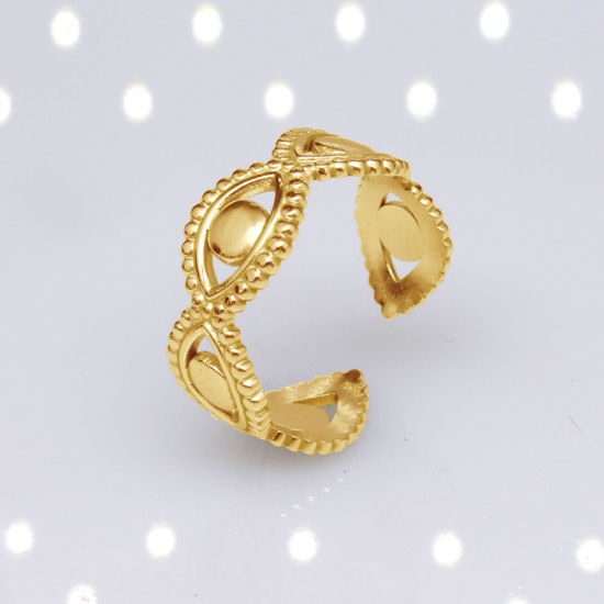 Image de Bagues Ouvert en Acier Titane Religieux Doré Forme de C Œil Mauvais Creux 17.3mm (Taille d'US: 7) , 1 Pièce