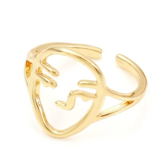 Image de Bagues Ouvert Ajoustable en Laiton Plaqué Or Véritable 18K Face 17mm (Taille d'US 6.5), 1 Pièce