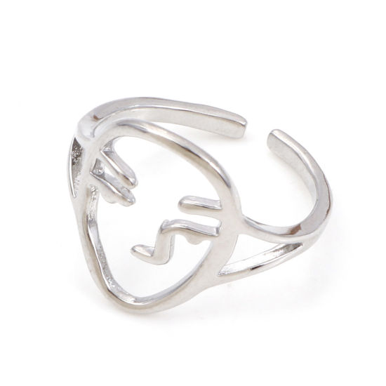 Image de Bagues Ouvert Ajoustable en Laiton Plaqué Platine Véritable Face 17mm (Taille d'US 6.5), 1 Pièce