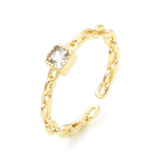 Image de Bagues Ouvert Ajoustable en Laiton Plaqué Or Véritable 18K Chaîne à Zircone Cubique Clair 16mm (Taille d'US: 5.25), 1 Pièce