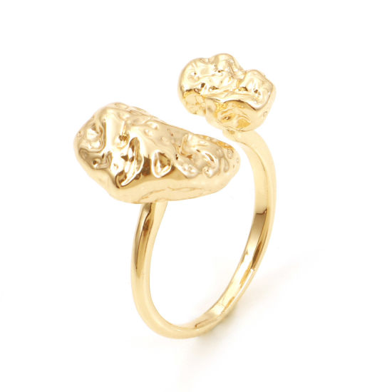 Image de Bagues Ouvert Ajoustable en Laiton Plaqué Or Véritable 18K Irrégulier 15mm (Taille d'US: 4), 1 Pièce